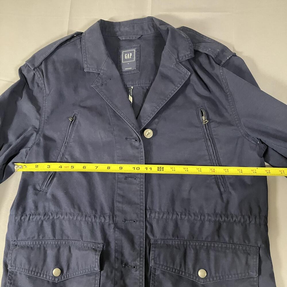 GAP Utility Jacket Womens Large Blue True Indigo Button Up Military Style Cotton - Picture 11 of 16
